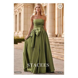 Stacees A-line Strapless Taffeta Long Slit Prom Dress Size 10